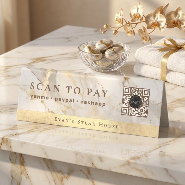 Elegant Agate White Marble Qr Code Scan To Pay (Elegant Agate White Marble Qr Code Scan To Pay Table Tent)