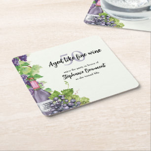Elegant Aged Like Fine Wine 50th Birthday Party Square Paper Coaster