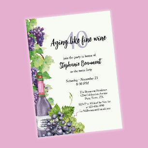 Elegant Aging Like Fine Wine 40th Birthday Party Invitation