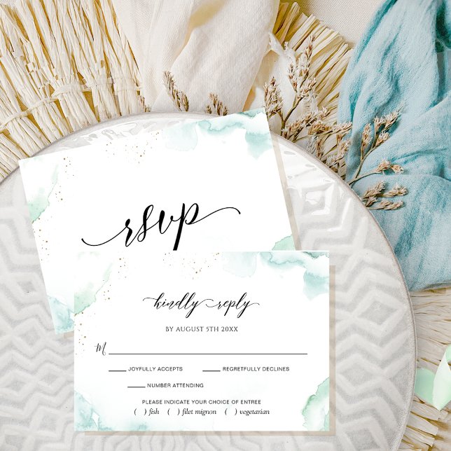 Elegant Airy Blue and Green Watercolor RSVP Card (Creator Uploaded)