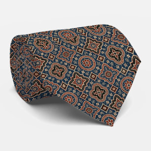 Elegant Ajrak Blue Rust Boho Paisley Style Tie