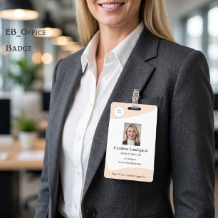 Elegant Alabaster Cream Custom Logo Photo ID Badge