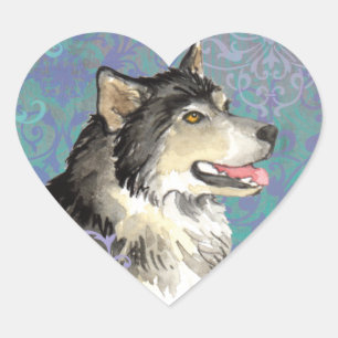 Elegant Alaskan Malemute Heart Sticker