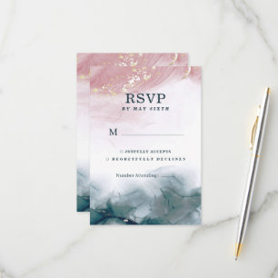 Elegant Alcohol Ink Blush Blue Watercolor Modern RSVP Card
