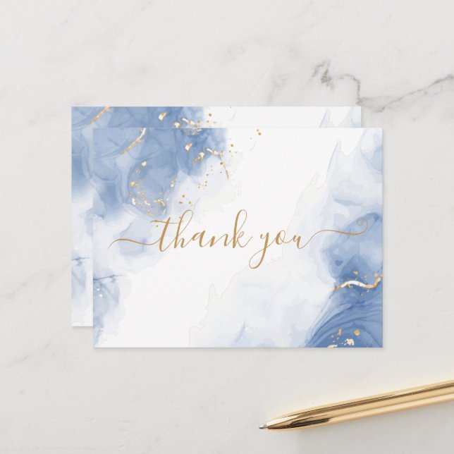 Elegant Alcohol Ink Gold Blue White Thank You Postcard (Front/Back In Situ)
