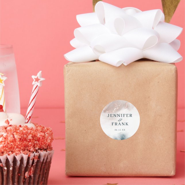 Elegant Alcohol Ink Gold Blush Blue Minimal Modern Classic Round Sticker (Party)