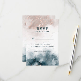 Elegant Alcohol Ink Gold Blush Blue Minimal Modern RSVP Card