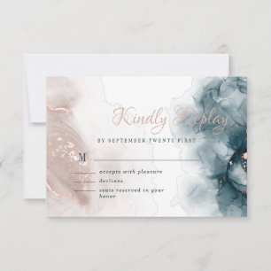 Elegant Alcohol Ink Gold Blush Blue Minimal Modern RSVP Card