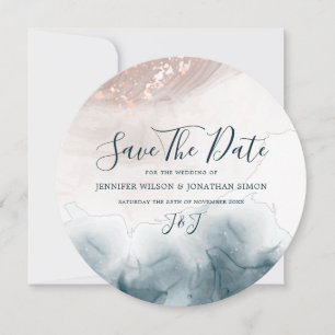 Elegant Alcohol Ink Gold Blush Blue Minimal Modern Save The Date
