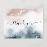 Elegant Alcohol Ink Gold Blush Blue Thank You