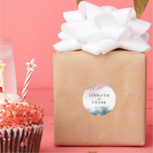 Elegant Alcohol Ink Gold Blush Blue Watercolor Classic Round Sticker