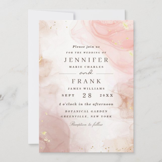 Elegant Alcohol Ink Gold Blush Pink Minimal Modern Invitation (Front)