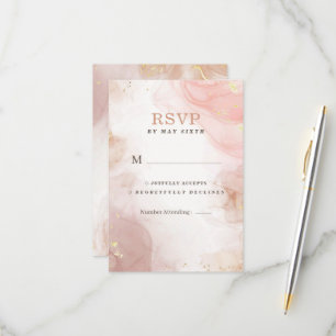Elegant Alcohol Ink Gold Blush Pink Minimal Modern RSVP Card