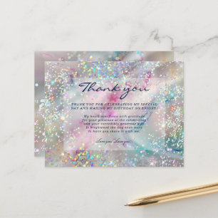 Elegant Alcohol Ink Holographic Glitter Thank You Postcard
