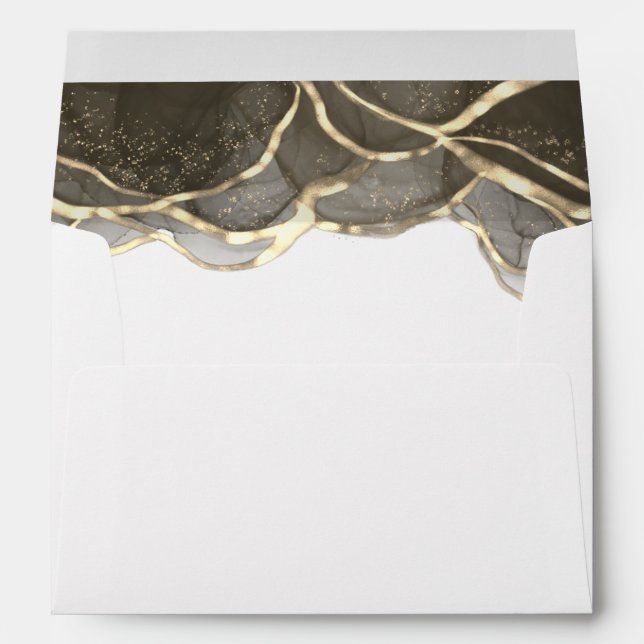 Elegant Alcohol Ink Neutral Gold Wedding Envelope (Back (Bottom))