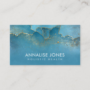 Elegant Alcohol ink sky blue and gold Business Card