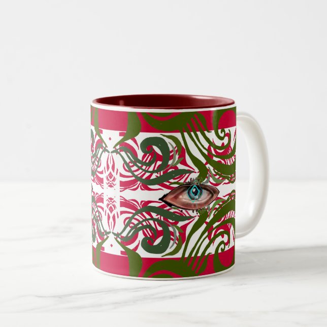 Elegant Alien Pattern Blue Eyed Two-Tone Coffee Mug (Front Right)