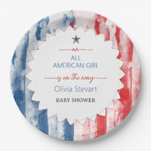 Elegant All American Girl 4th July Baby Shower Paper Plate