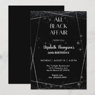 Elegant All Black Affair 50th Birthday Celebration Invitation