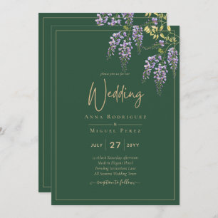 ELEGANT All-in1 Wisteria Floral Green Gold Wedding Invitation