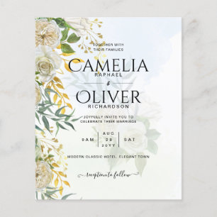 Elegant All-in-1 White Roses Botanical Wedding Flyer