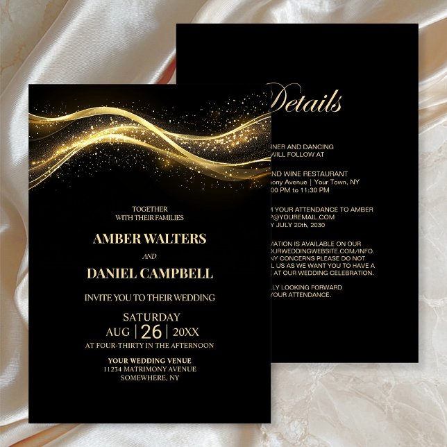 Elegant All in One Black Gold Wedding Invitation (Creator Uploaded)