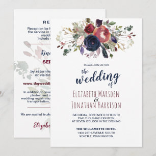 Elegant All In One Burgundy Navy Rose Gold Wedding Invitation
