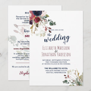 Elegant All In One Burgundy Navy Rose Gold Wedding Invitation