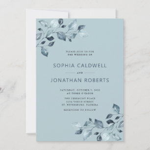 Elegant All in One Dusty Blue Eucalyptus Wedding Invitation