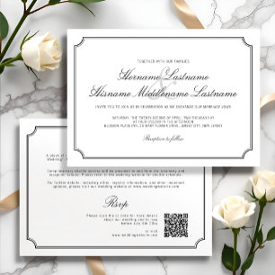 Elegant All-In-One QR RSVP White Simple Wedding Invitation