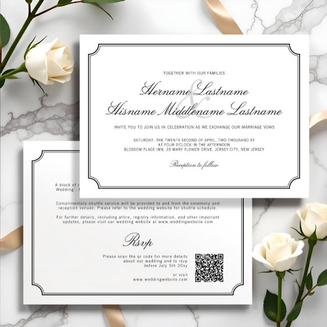 Elegant All-In-One QR RSVP White Simple Wedding Invitation (Creator Uploaded)