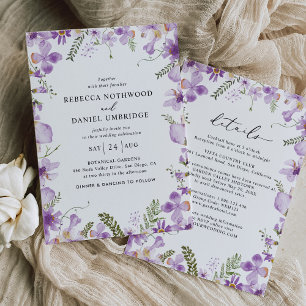 Elegant All in One Rustic Lilac Flowers Wedding Invitation