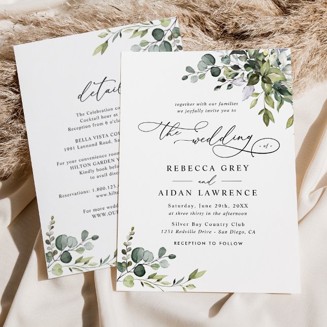 Elegant All In One Watercolor Greenery Wedding Invitation (Creator Uploaded)
