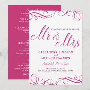 Elegant All in One Wedding Invitations Hot Pink