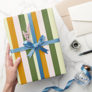 Elegant All-Occasion Green, Pink and Gold Stripes Wrapping Paper