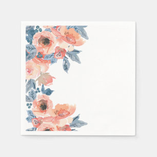 Elegant All Occasion Peach and Blue Roses Floral Napkin