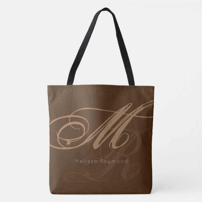 elegant all-over-print monogram brown tote bag (Front)
