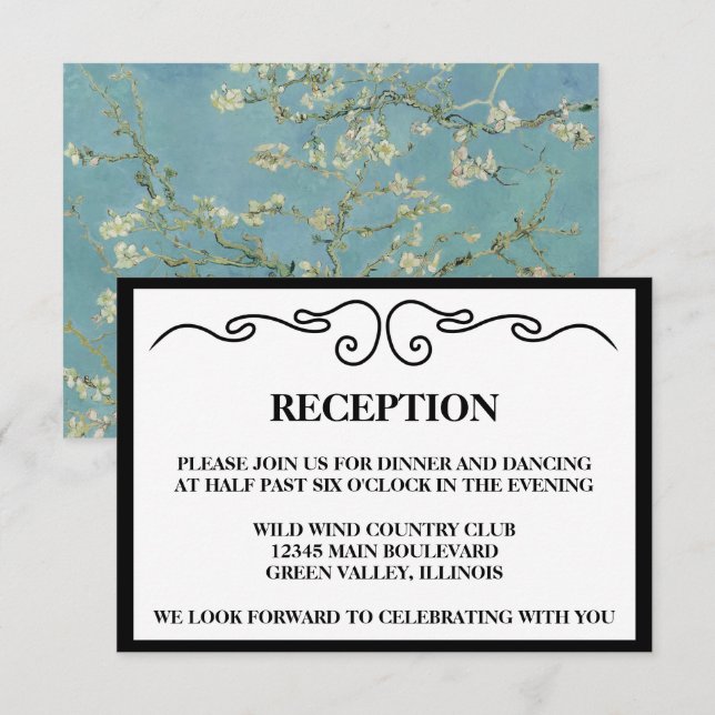 Elegant "Almond Blossom" Wedding Reception Invitation (Front/Back)
