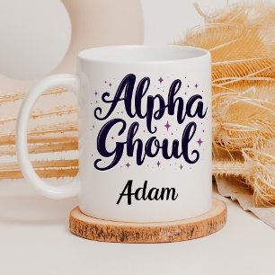 Elegant "Alpha Ghoul" Name Halloween Calligraphy Mug