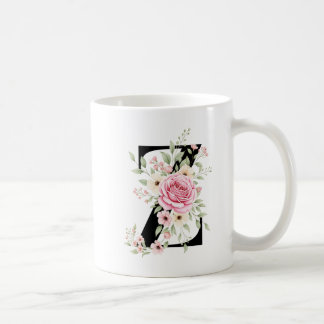 Elegant Alphabet Coffee Cup with Pink Rose Design