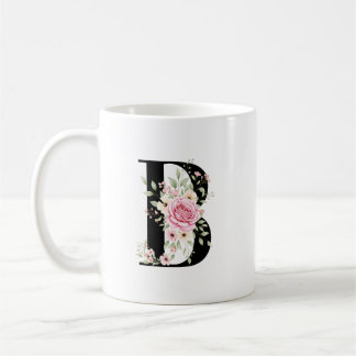 Elegant Alphabet Coffee Cup with Pink Rose Design
