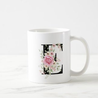 Elegant Alphabet Coffee Cup with Pink Rose Design