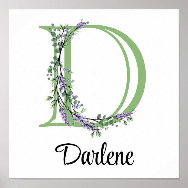 Elegant alphabet letter D Lavender Eucalyptus  Poster (Front)
