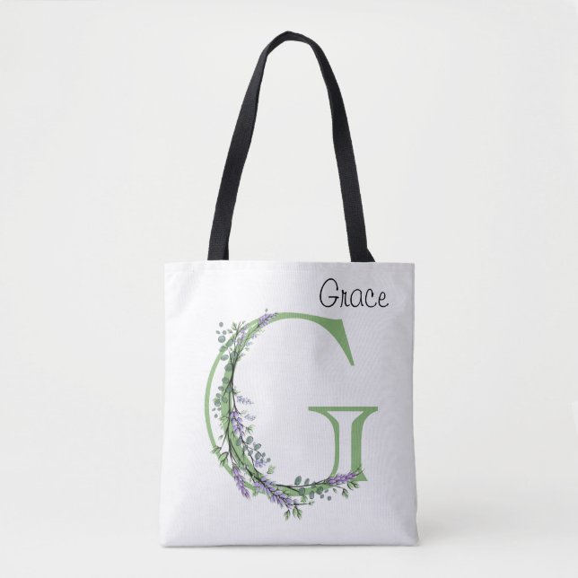 Elegant alphabet letter G Lavender Eucalyptus Tote Bag (Front)