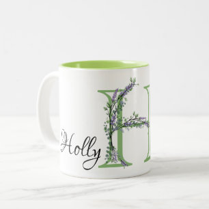 Elegant Alphabet letter H Lavender Eucalyptus Two-Tone Coffee Mug
