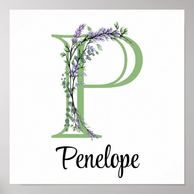 Elegant alphabet letter P Lavender Eucalyptus  Poster (Front)