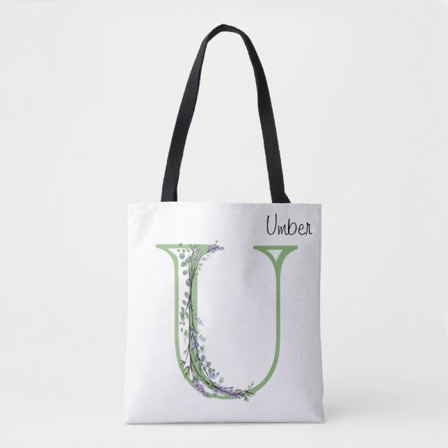 Elegant alphabet letter  U Lavender Eucalyptus Tote Bag (Front)