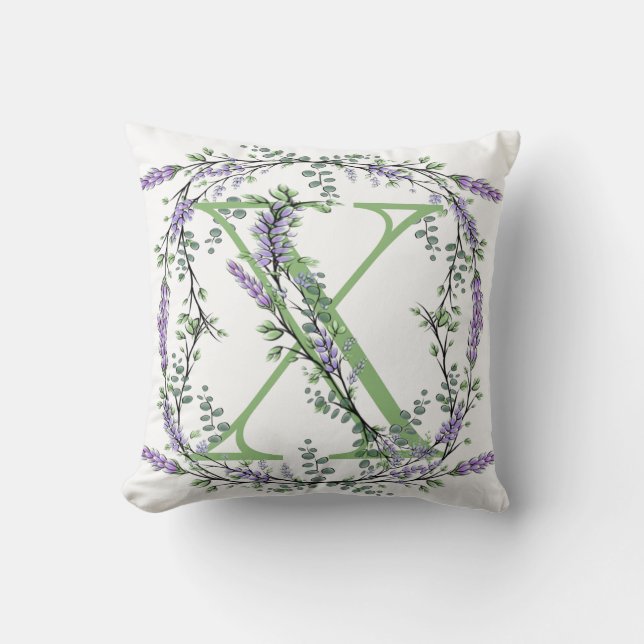 Elegant alphabet letter X Lavender Eucalyptus Cushion (Front)