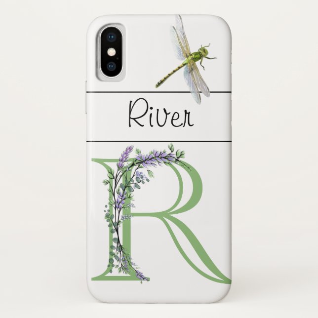Elegant alphabet  R Lavender Eucalyptus Dragonfly Case-Mate iPhone Case (Back)