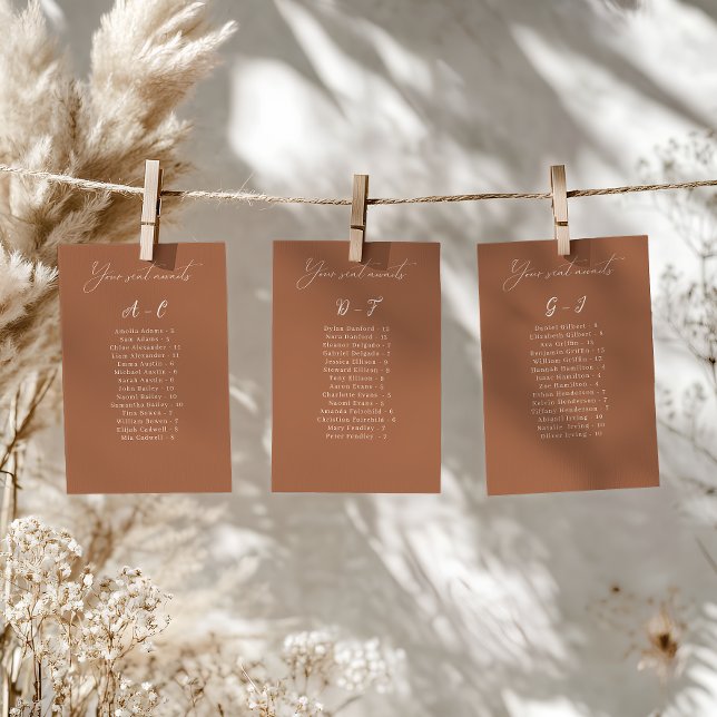 Elegant Alphabetical Wedding Seating Card (Convenient and organized wedding seating chart with alphabetical name arrangement.)